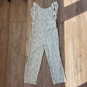 Coniglio Palm Beach Girls Size 6 White Floral Ruffle Shoulder Strap Jumpsuit